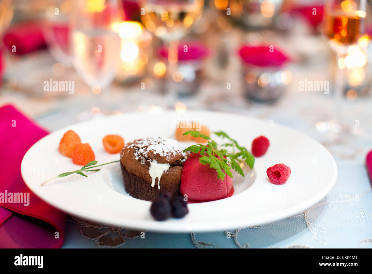 Schokolade Cupcake und Himbeereis bei Hochzeit, Toronto, Ontario, Kanada Stockfoto
