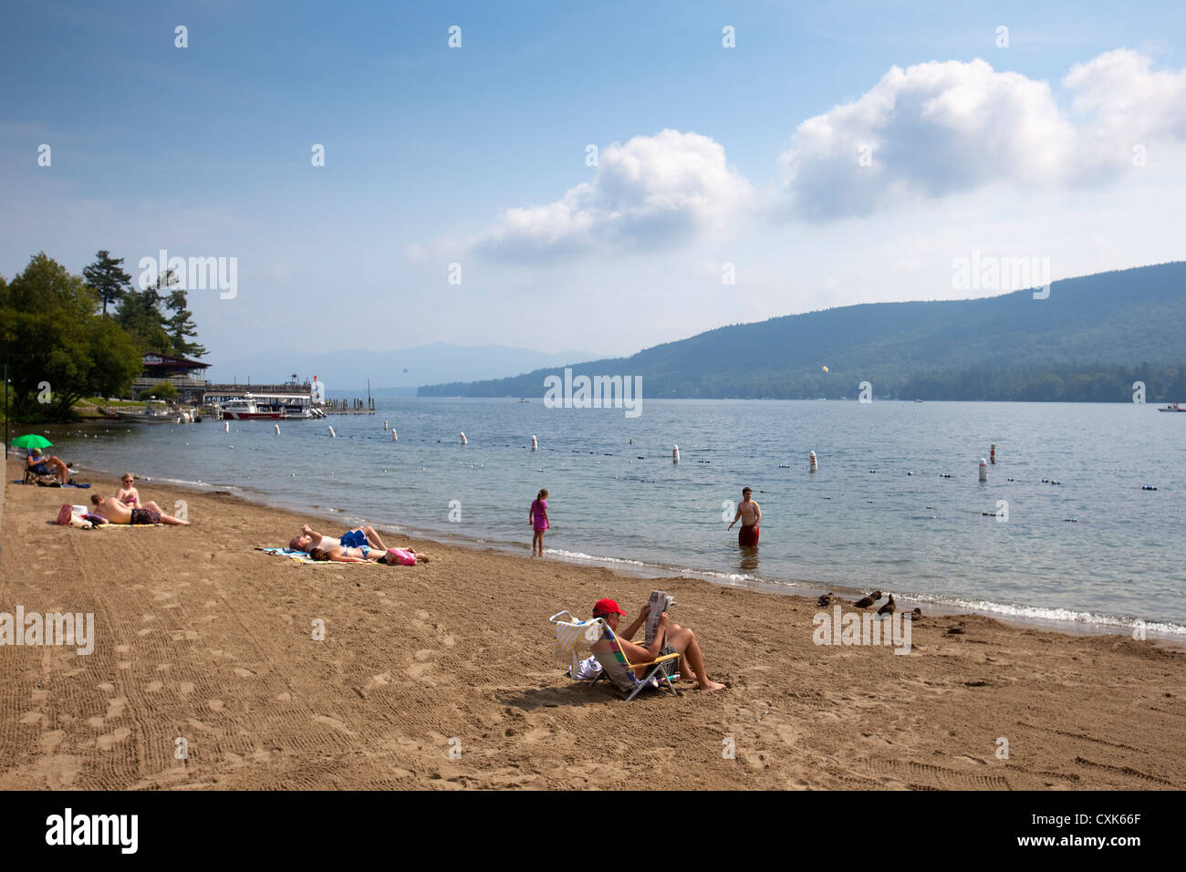 Badestrand, Lake George, NY Stockfoto