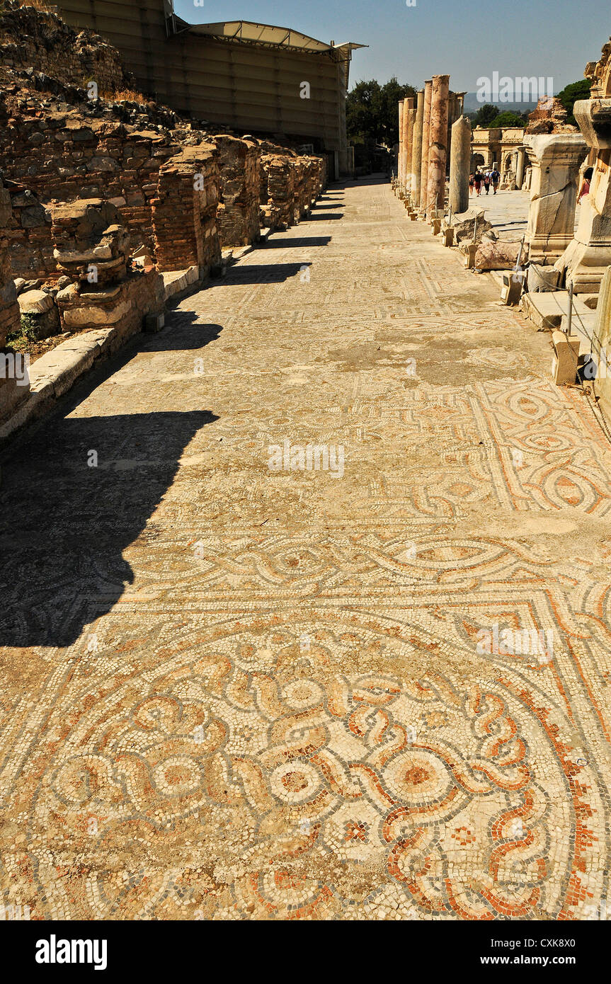 Mosaiken an der Seite der Kuretenstraße, archäologische Weltkulturerbe, Ephesus, Türkei Stockfoto