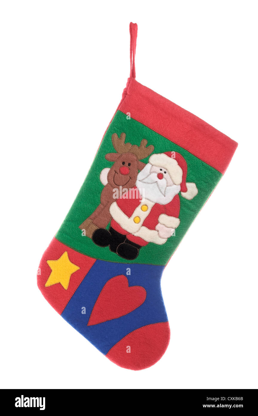 Weihnachtssocke isoliert auf weißem Hintergrund Stockfoto