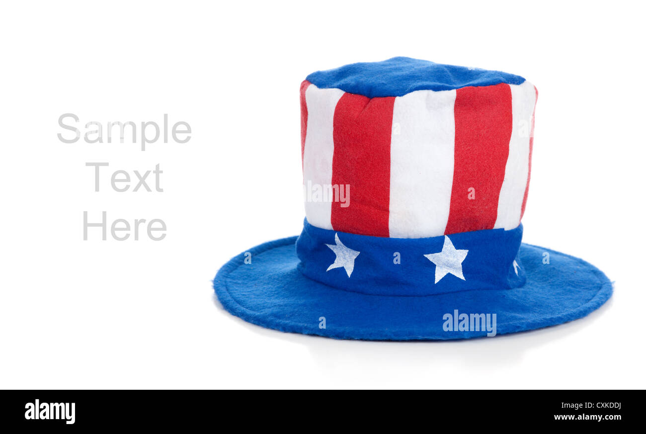 Uncle Sam Hut auf einem weißen Hintergrund mit Textfreiraum Stockfoto