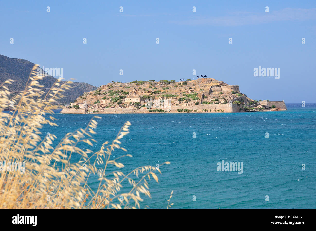 Der ehemaligen venezianischen Festung und Aussätzigen Kolonie Spinalonga oder Kalydon, Golf von Elounda Lasithi, North East Crete, Griechenland Stockfoto