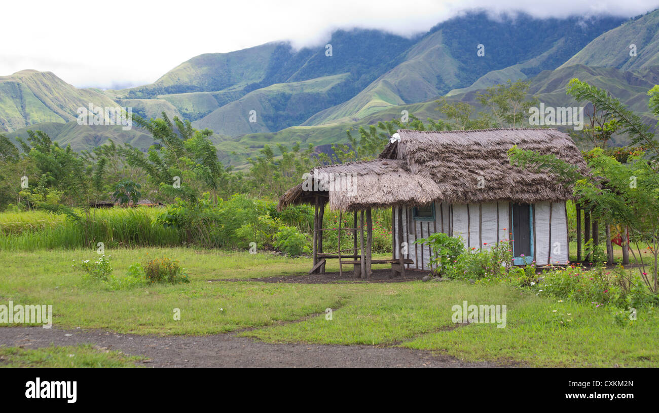 Traditionelles Dorfhaus in Nadzab, Provinz Lae, Papua-Neuguinea Stockfoto