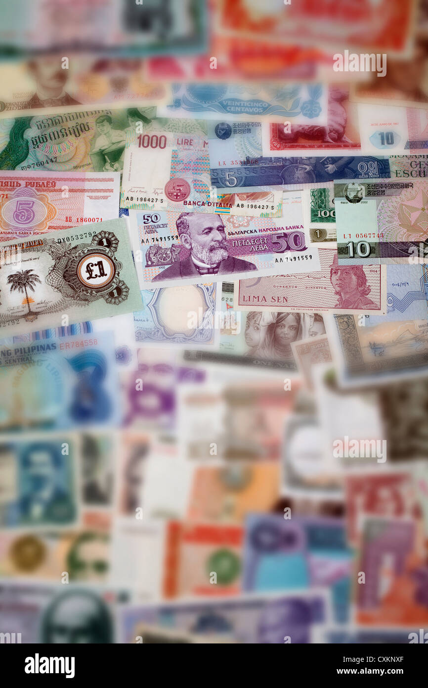 historische internationale Banknoten, Historische, Internationale Banknoten Stockfoto