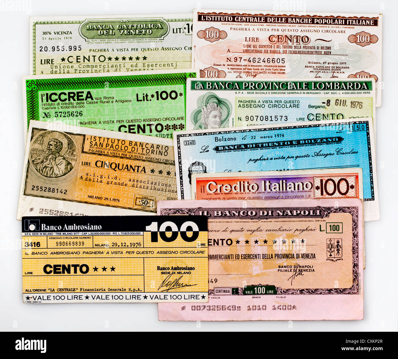 Miniassegni, italienische Banküberweisung, Postanweisung mit einem niedrigen Wert, Il Banco Ambrosiano, Mailand Stockfoto