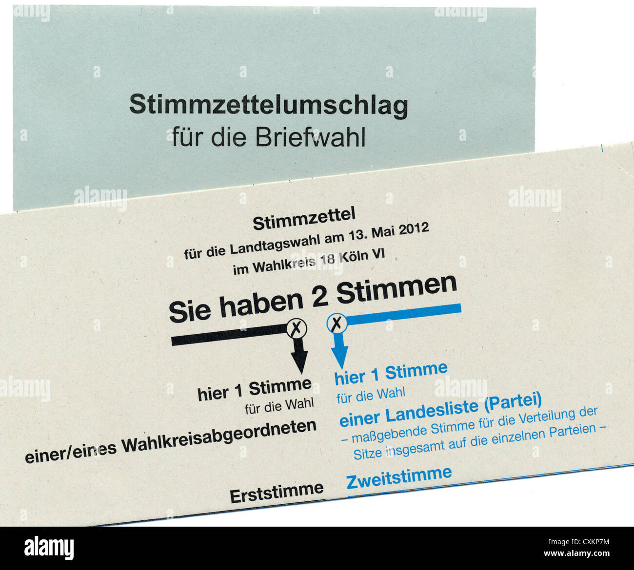 Polling-Karte, Briefwahl, Wahl Dokumente, Stimmzettel Bundestagswahl 2012, Deutschland, Europa Stockfoto