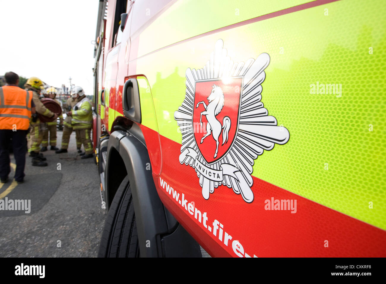 Kent Fire and Rescue Gerät und Brandbekämpfung Personal, Broadstairs, Kent, England, UK Stockfoto