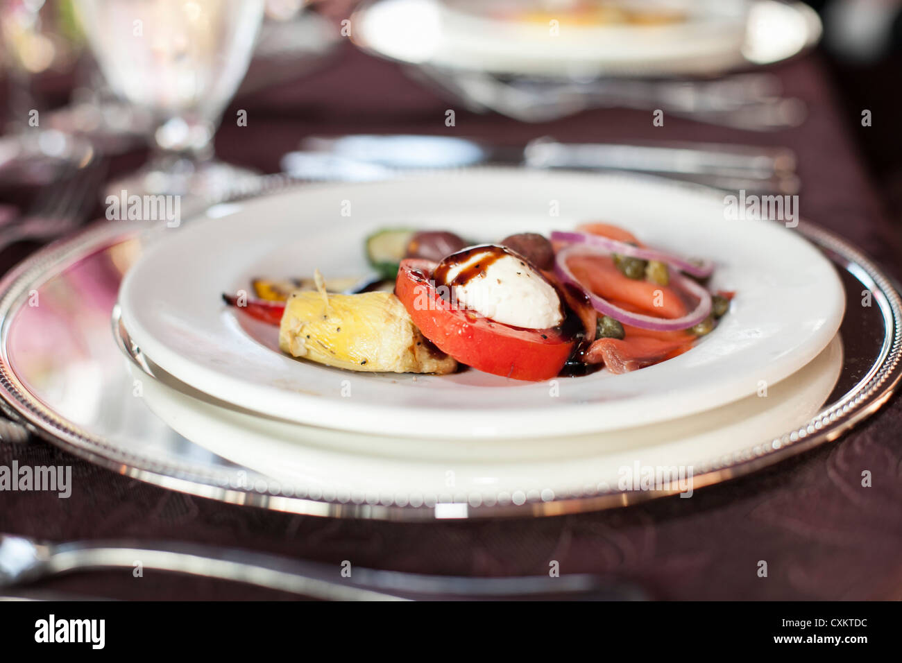 Käse und Tomaten-Salat bei Hochzeit, Toronto, Ontario, Kanada Stockfoto