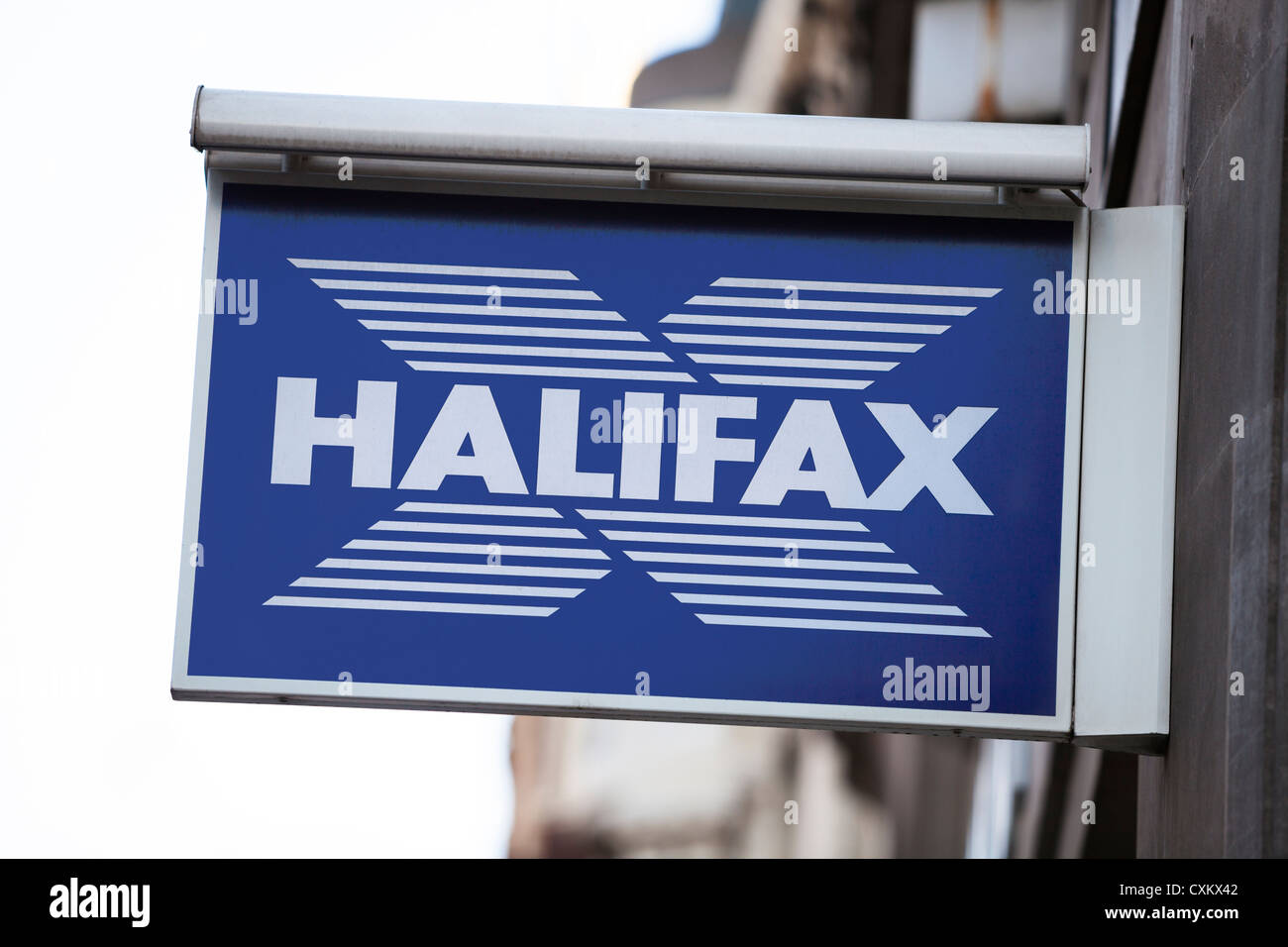 Halifax Bank Schild, England Stockfoto