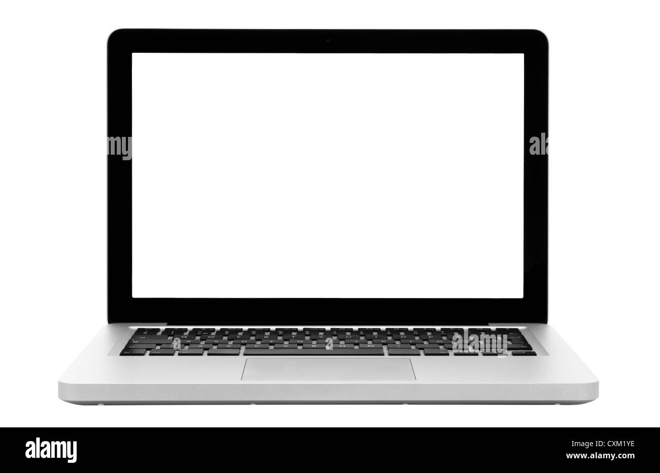Laptop Isolierung Foto mit leeren weißen Bildschirm. Stockfoto