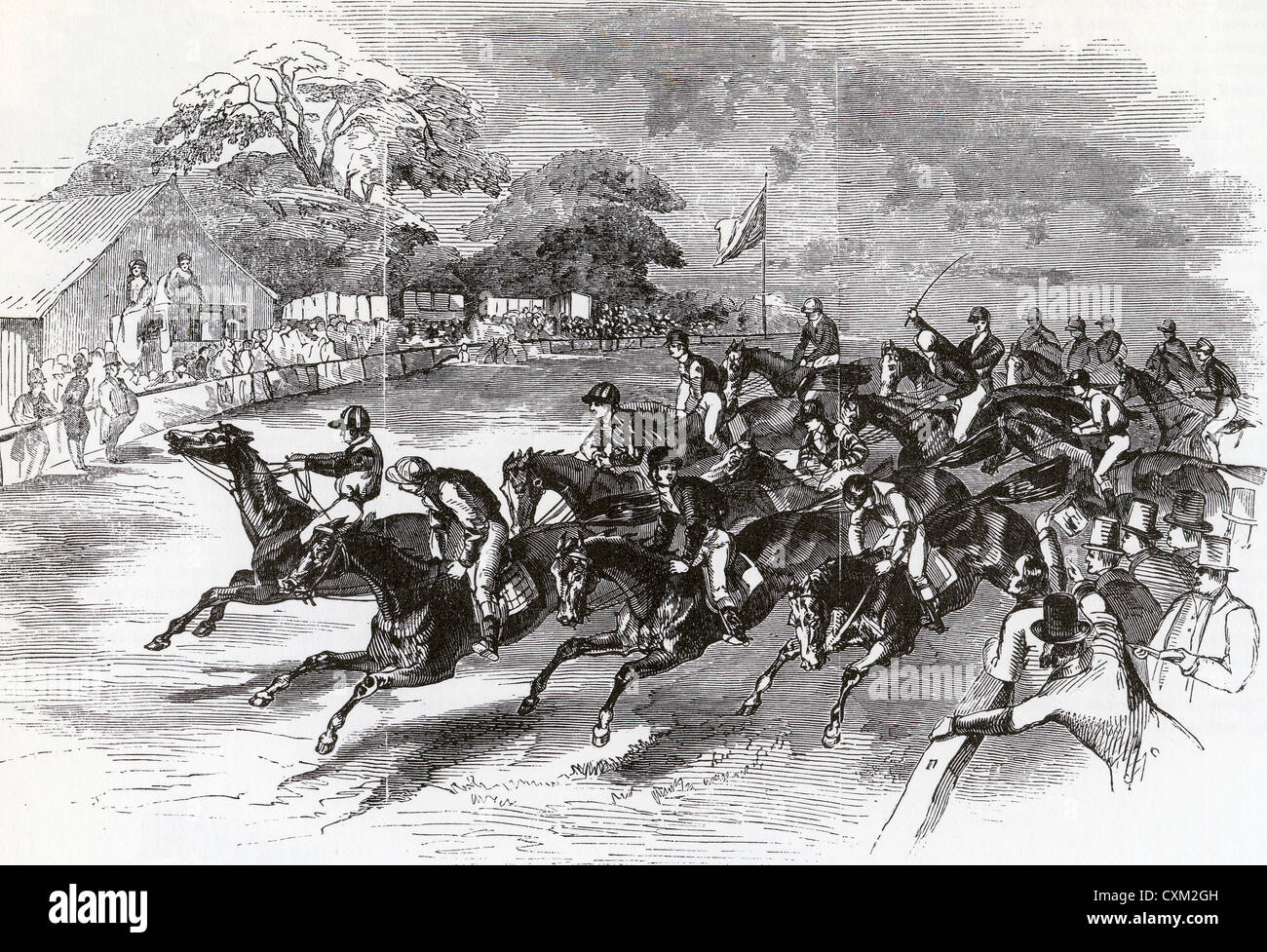 EPSOM Rennen Tattenham Corner im Jahre 1843 Stockfoto