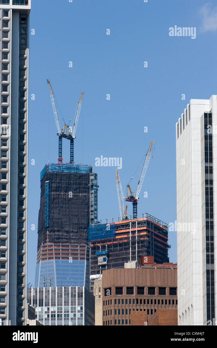 Ein und zwei World Trade Center 1 WTC und 2 WTC in New York im Bau Stockfoto