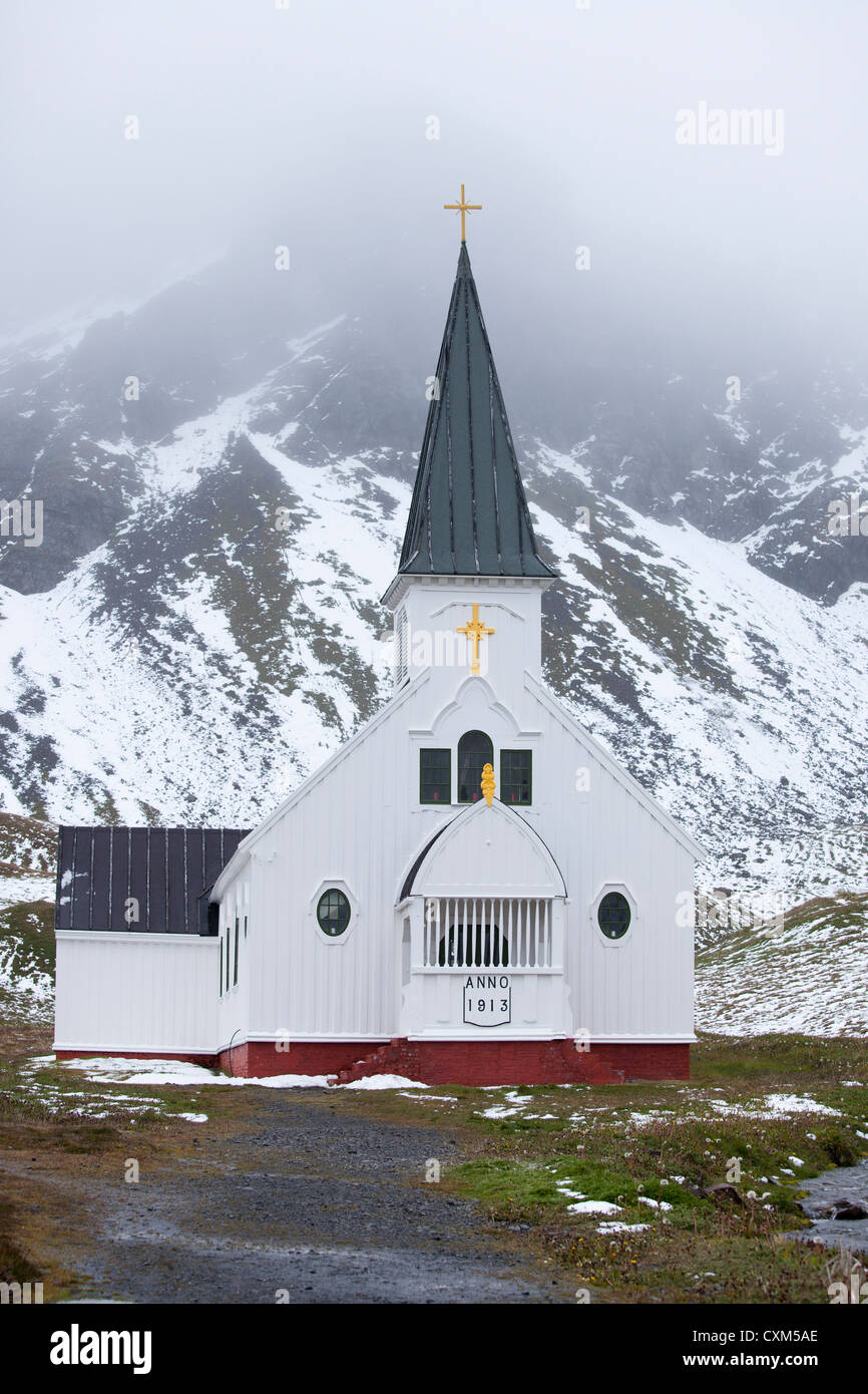 Die norwegische Kirche in Grytviken, Süd Georgien Insel. Stockfoto