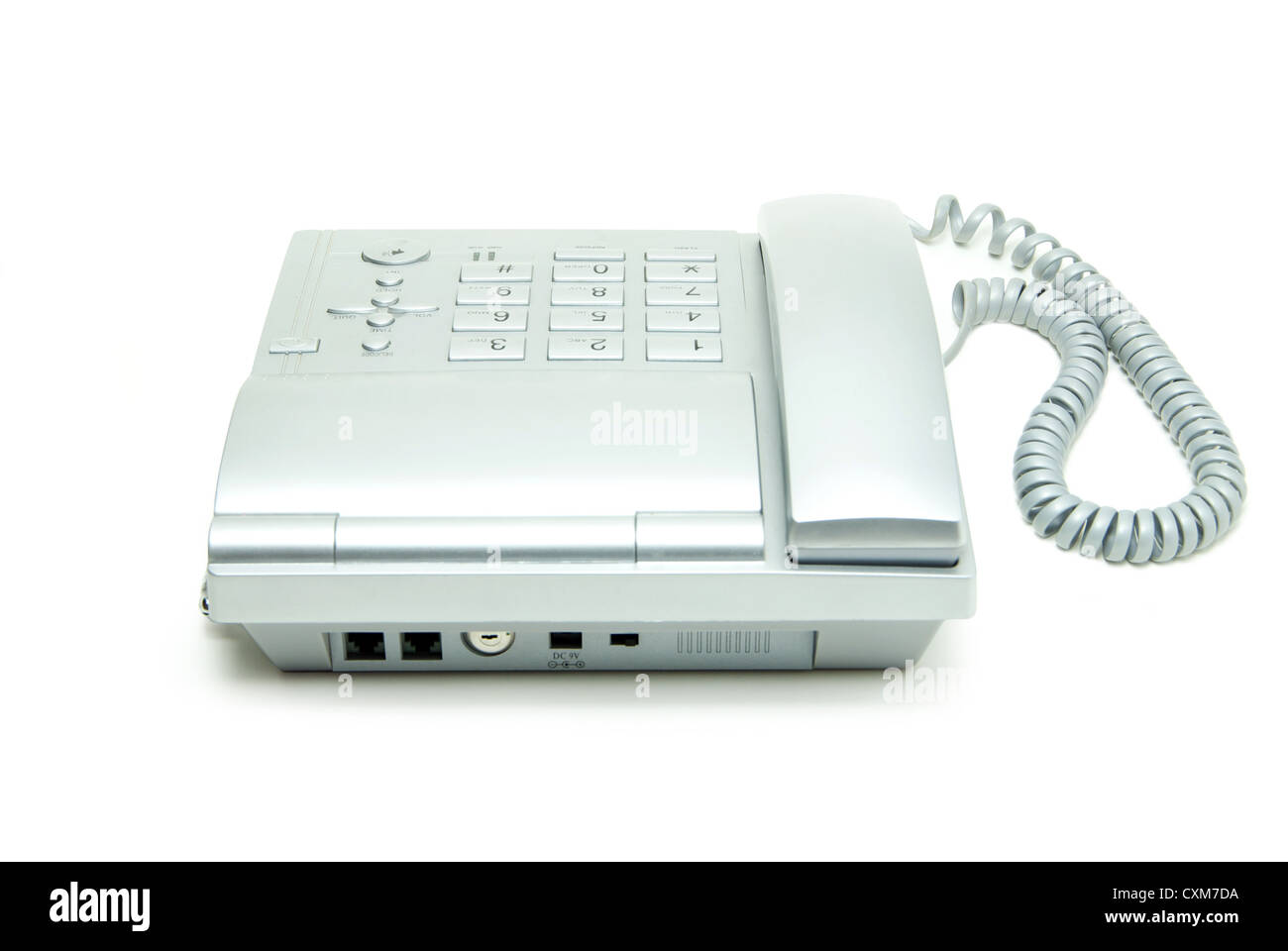 graue Büro Telefon auf weißem Hintergrund Stockfoto