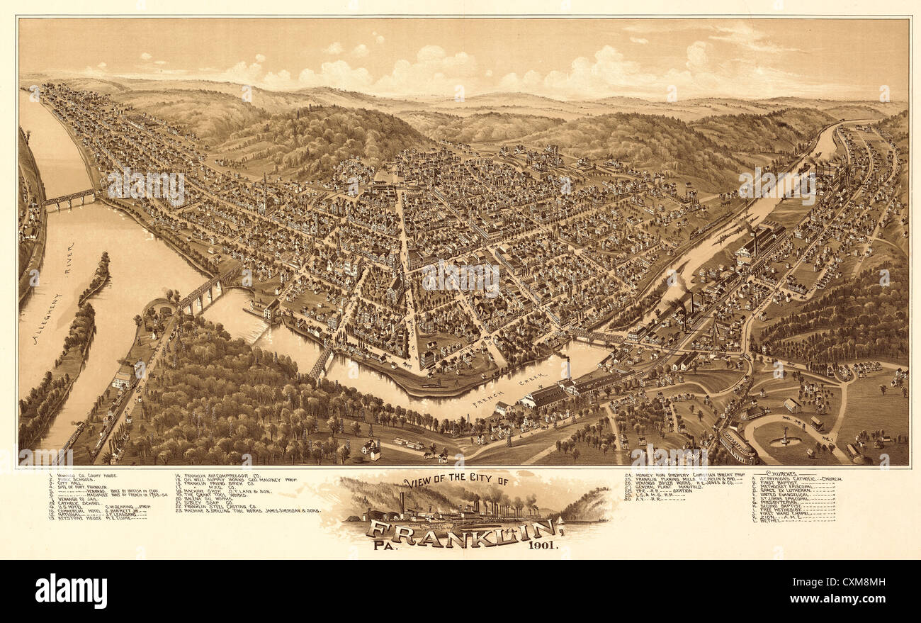Blick auf die Stadt von Franklin, Pennsylvania, 1901. Stockfoto