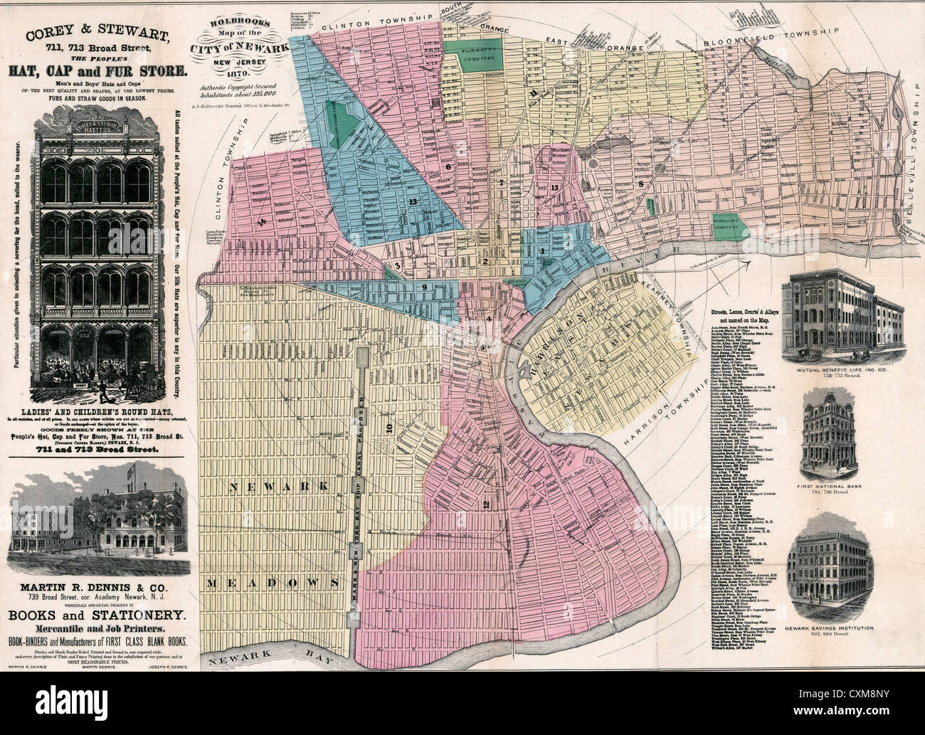 Holbrook Stadtplan von Newark, New Jersey. 1879 Stockfoto