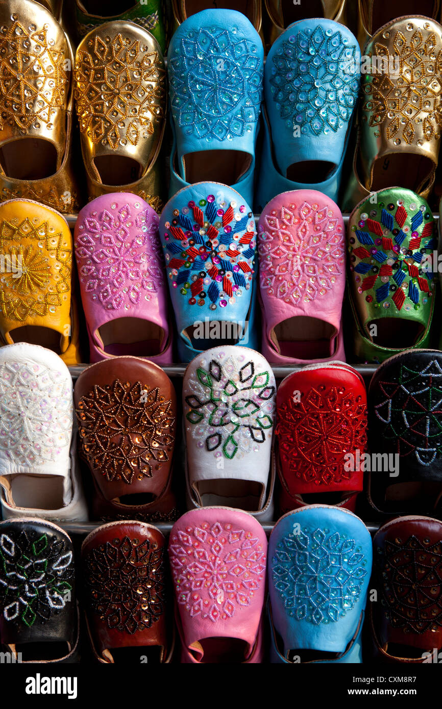 Marokkanische Babouche Slipper Schuhe Leder Marrakesch Marokko Stockfoto