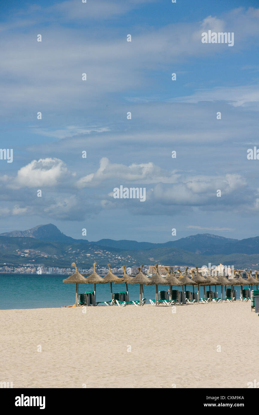 Den berühmten Strand Playa de Palma, außerhalb von Palma de Mallorca Stockfoto