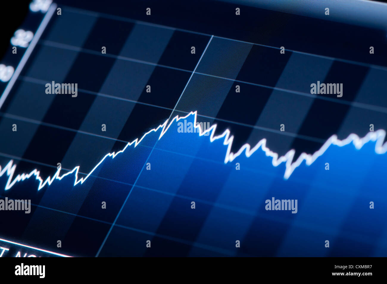 Nahaufnahme einer Börse-Grafik auf einem hochauflösenden LCD-Bildschirm. Stockfoto