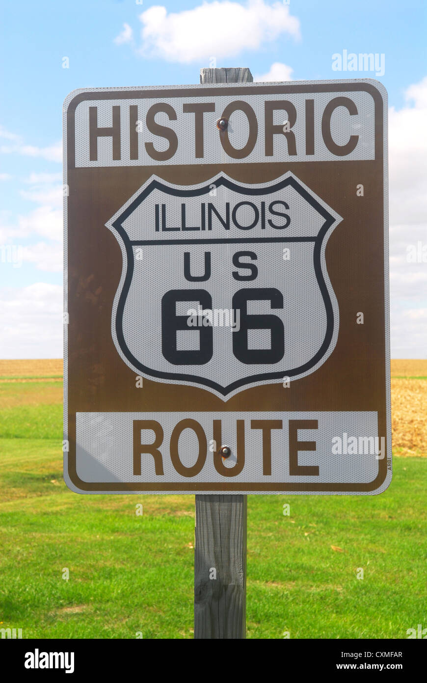 Illinois Route 66 Zeichen wie man Sie an der historischen Route 66 Stockfoto