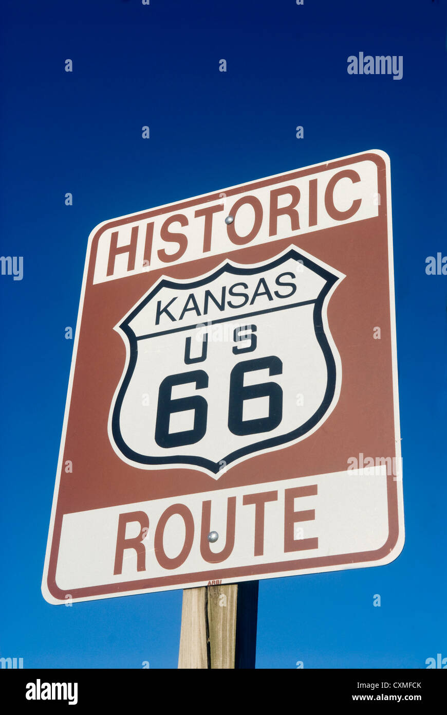Die historische Route 66 Zeichen aus dem Bundesstaat Kansas Stockfoto