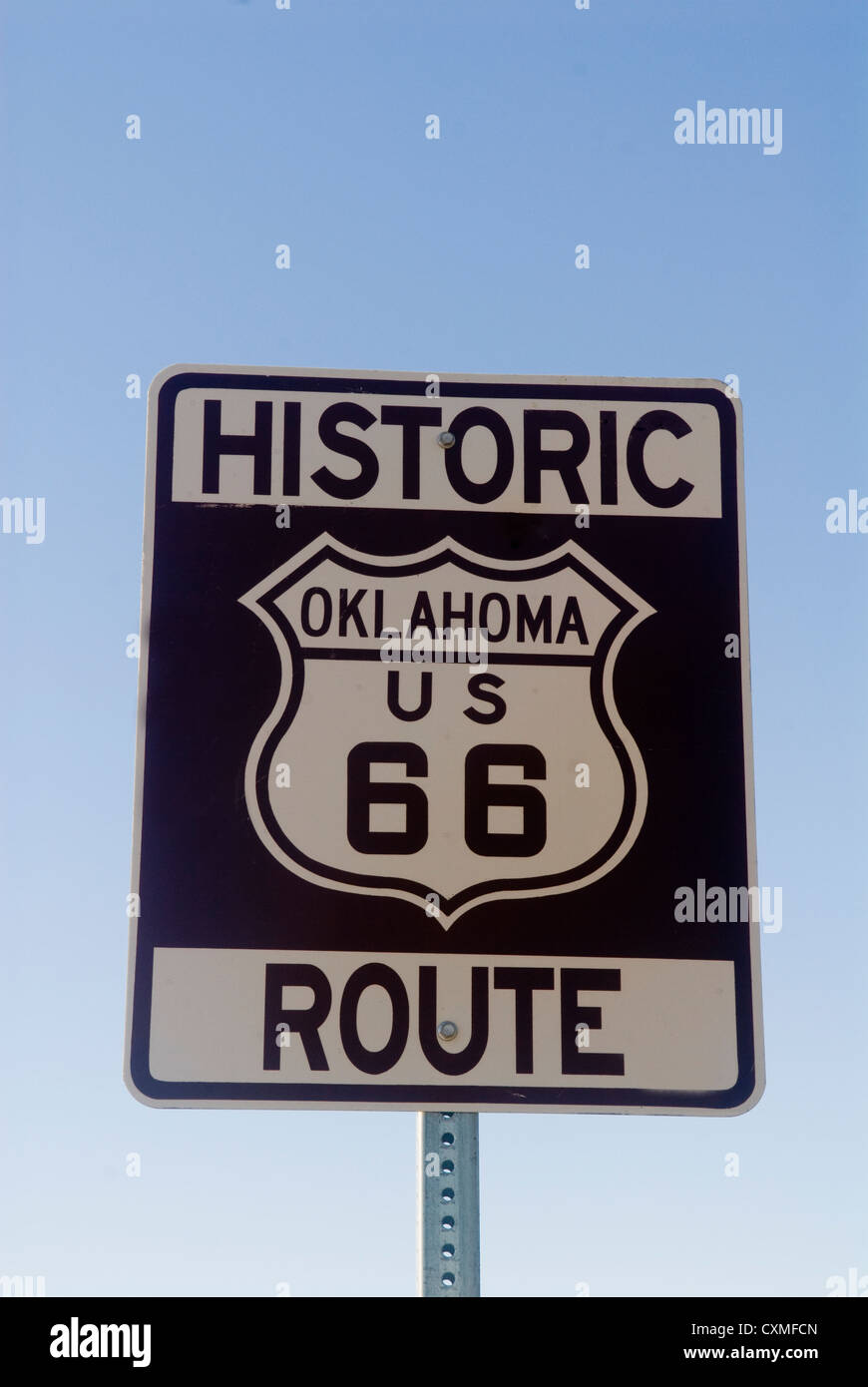 Die historische Route 66 Zeichen aus dem Bundesstaat Oklahoma Stockfoto