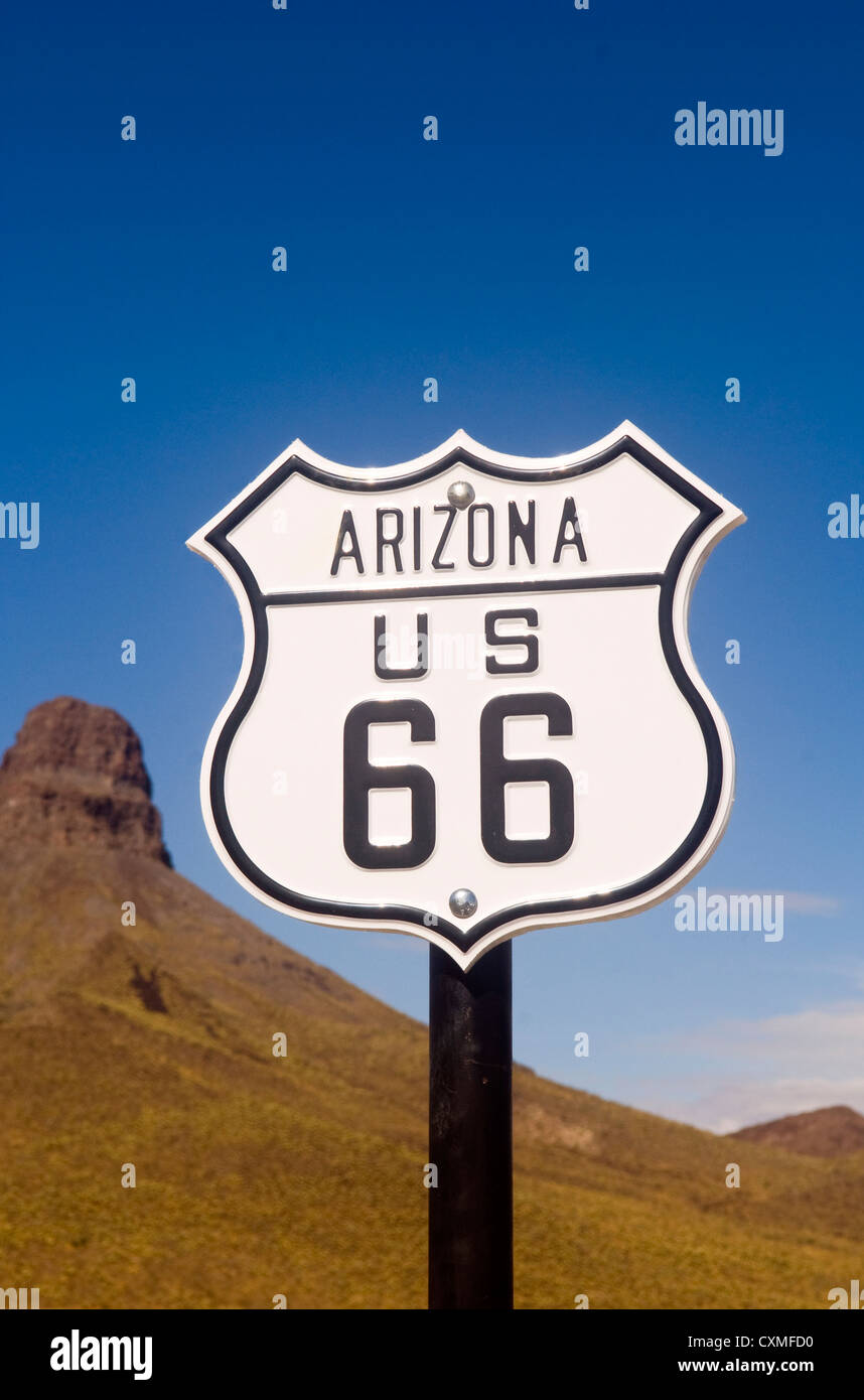 Die historische Route 66 Zeichen aus dem Bundesstaat Arizona Stockfoto