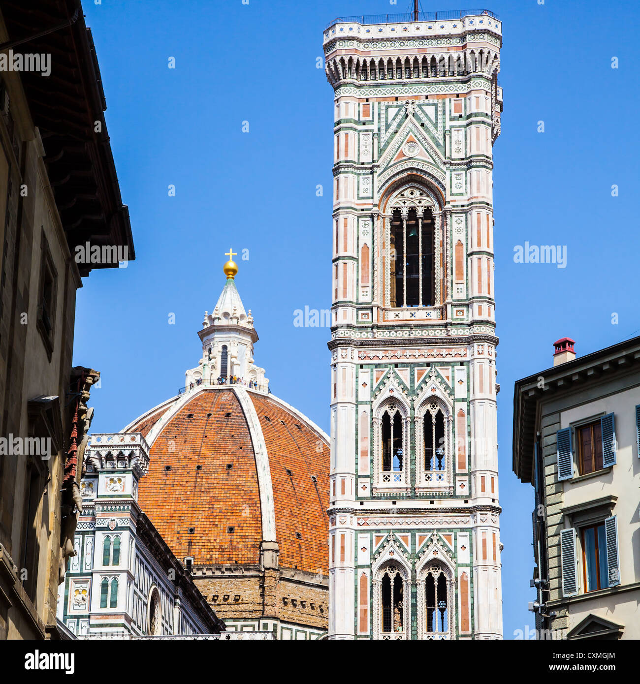 Italien, Florenz. Das Wahrzeichen Campanile di Giotto, in der Nähe von Duomo di Firenze Stockfoto