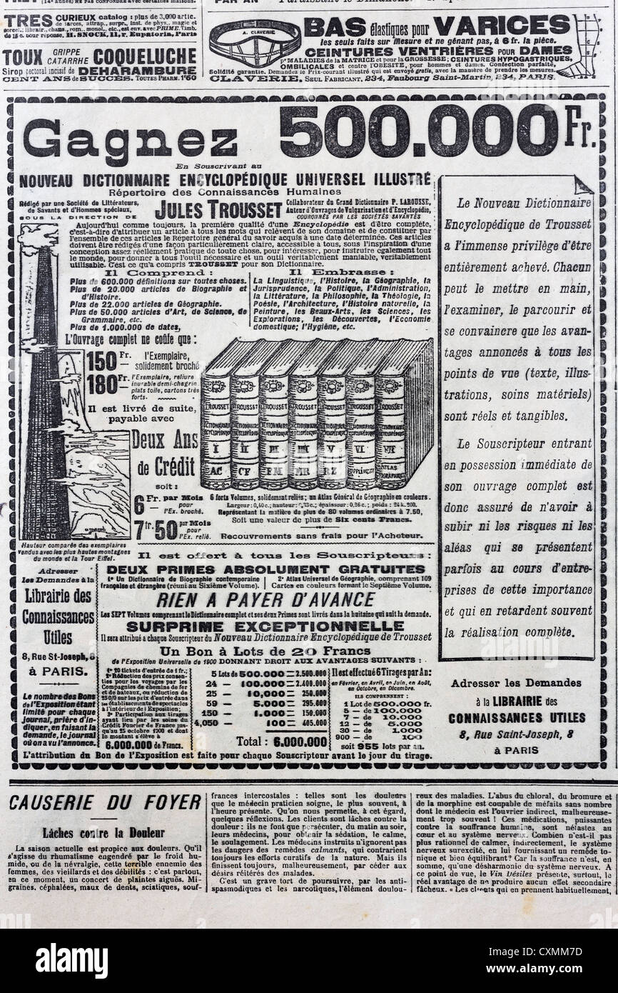 1897-Werbung Verkauf eines französisches Satz von Jules Trousset Enzyklopädien in "Le Petit Journal" Stockfoto