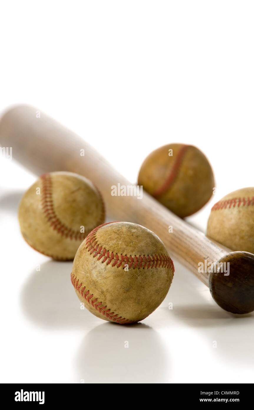 Alte Vintage, Antik Baseball Elemente auf weißem Hintergrund Stockfoto