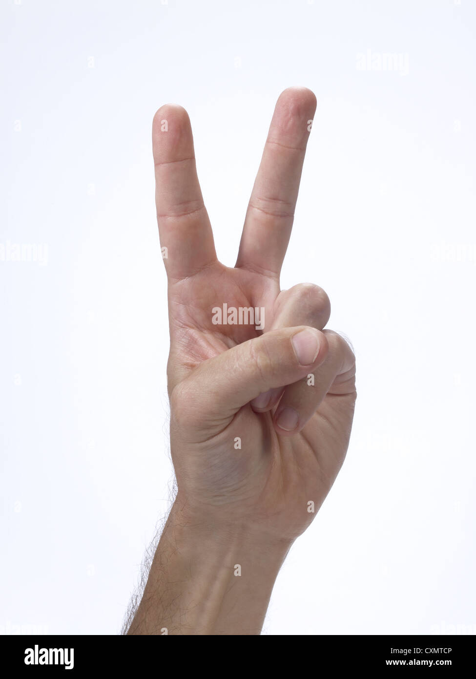 Geste mit der Hand zwei oder Victory-Zeichen Stockfoto