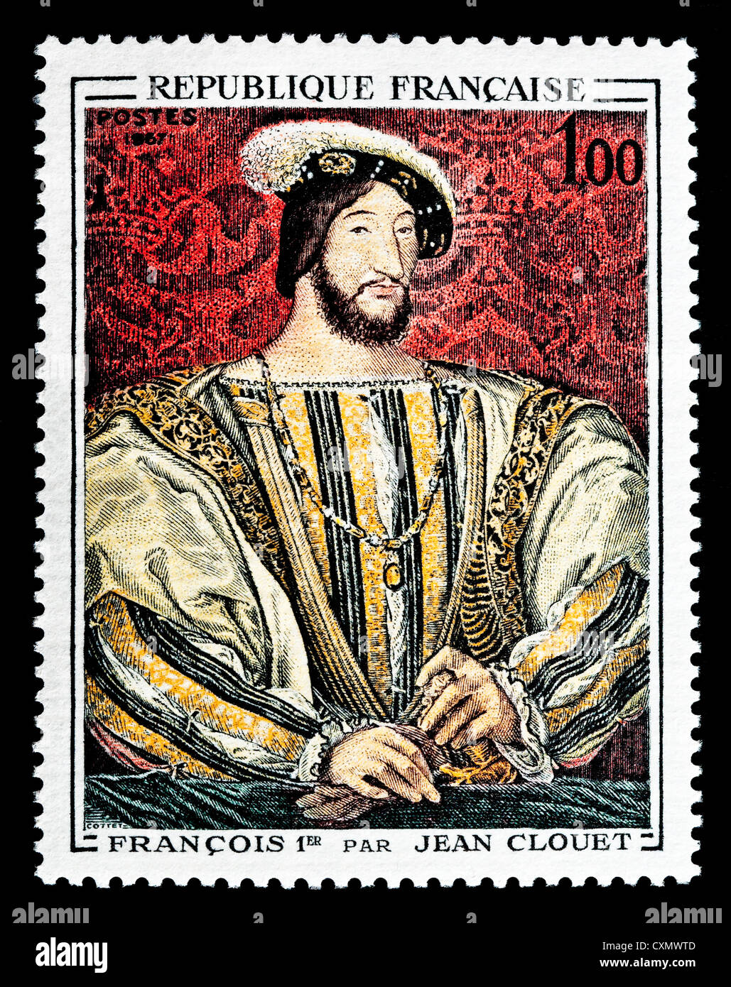 Nicht verwendete 1967 französische Briefmarke Darstellung "Francois ich" von Jean Clouet. Stockfoto