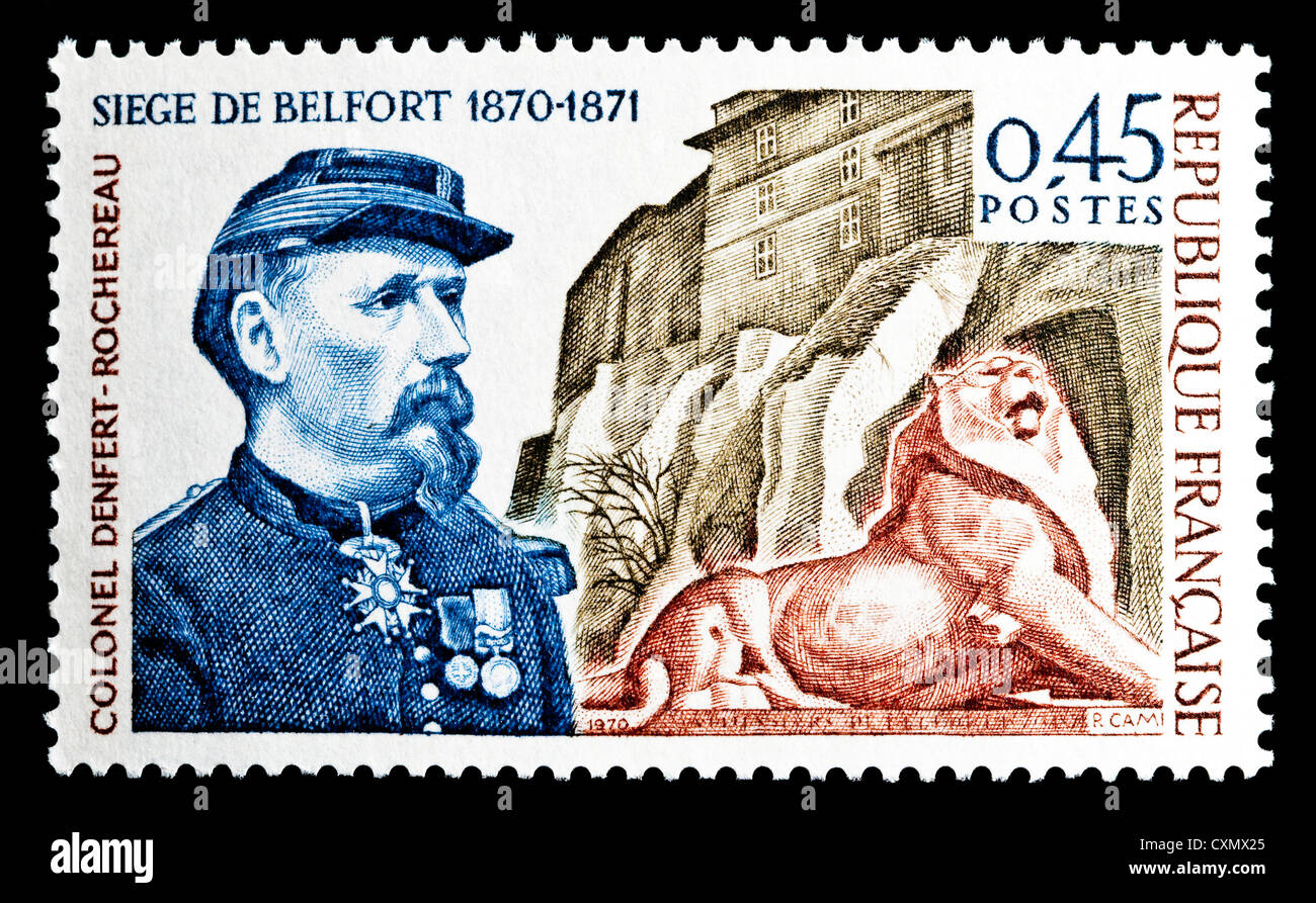Ungenutzte 1970 französische Briefmarke Darstellung 100. Jahrestag der Belagerung von Belfort. Stockfoto