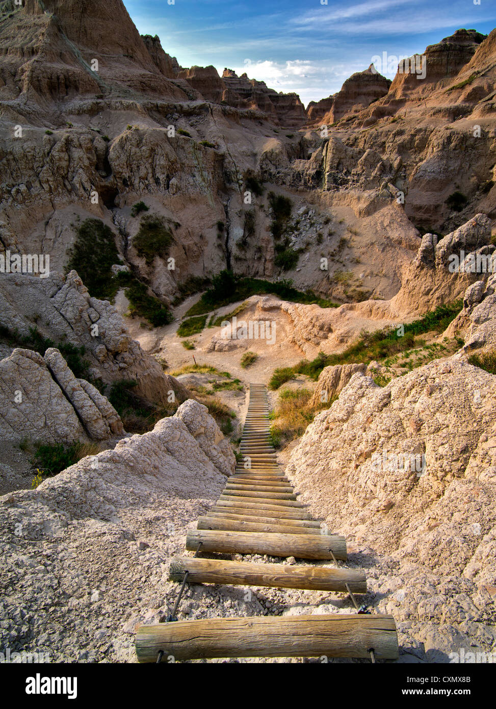 Leiter auf Notch Trail. Badlands Nationalpark, South Dakota. Stockfoto