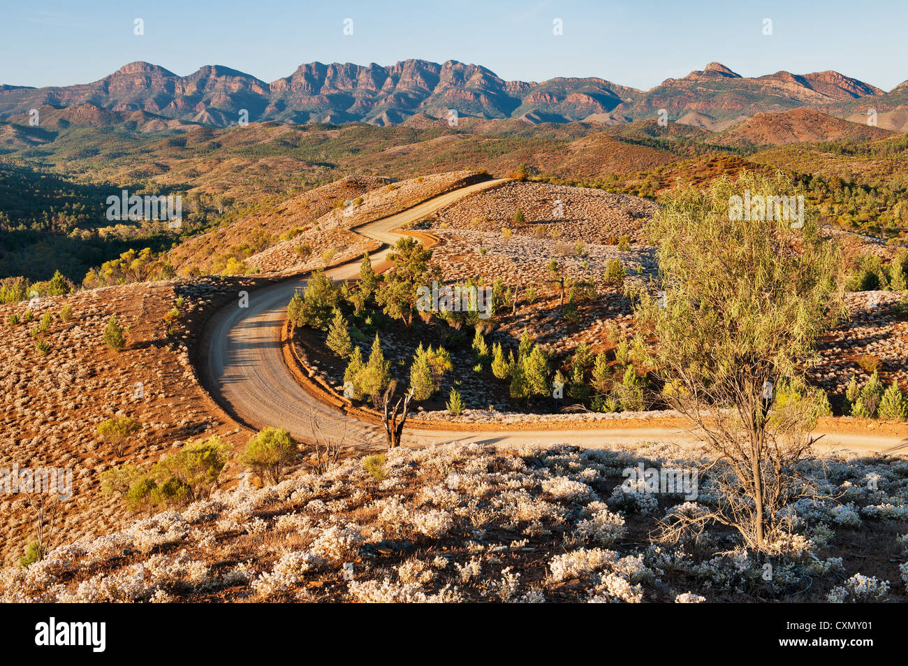 Landschaftlich schöne Fahrt durch das Bunyeroo Valley im Flinders Ranges National Park. Stockfoto