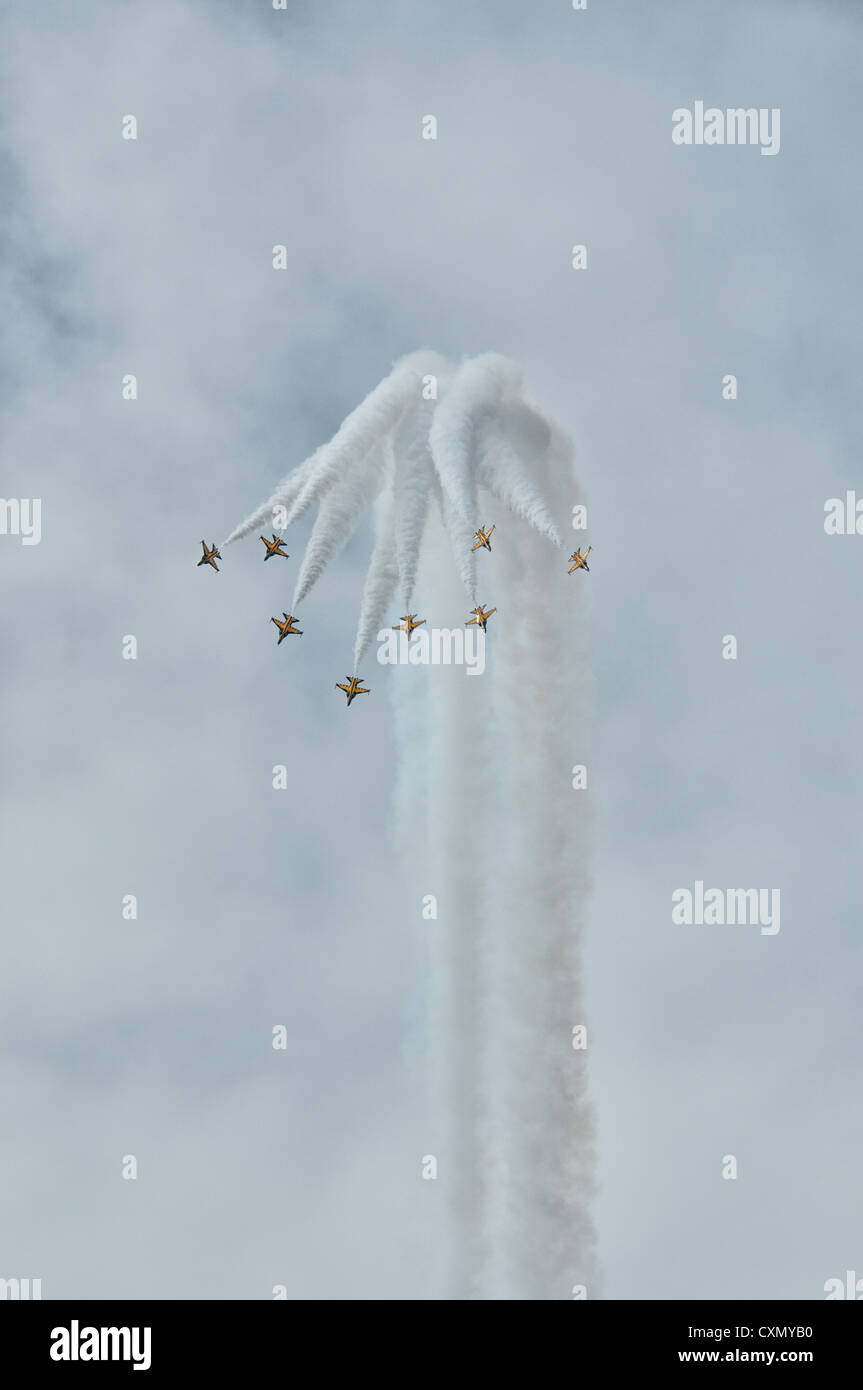 Der schwarze Adler-Display-Team aus Südkorea führen eine erstaunliche und dynamische Darstellung von Kunstflug Präzision in ihren T50B Jets Stockfoto