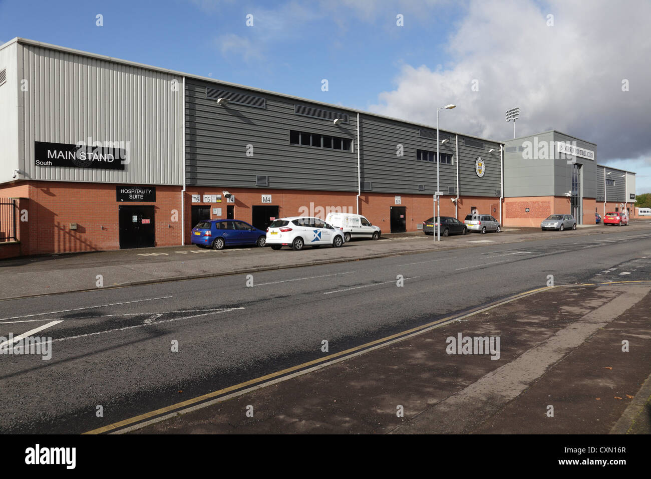 Das Äußere der Haupttribüne im St Mirren Park, Heimstadion des St Mirren FC, Greenhill Road, Paisley, Renfrewshire, Schottland, Großbritannien Stockfoto