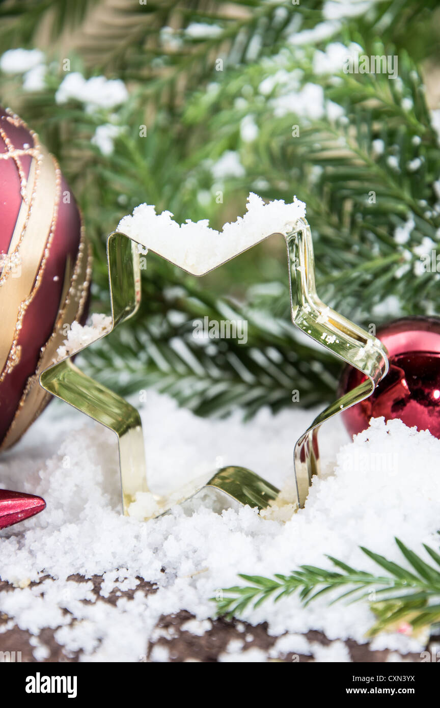 Schnee bedeckt Stern Backform (Makro-Ansicht) Stockfoto