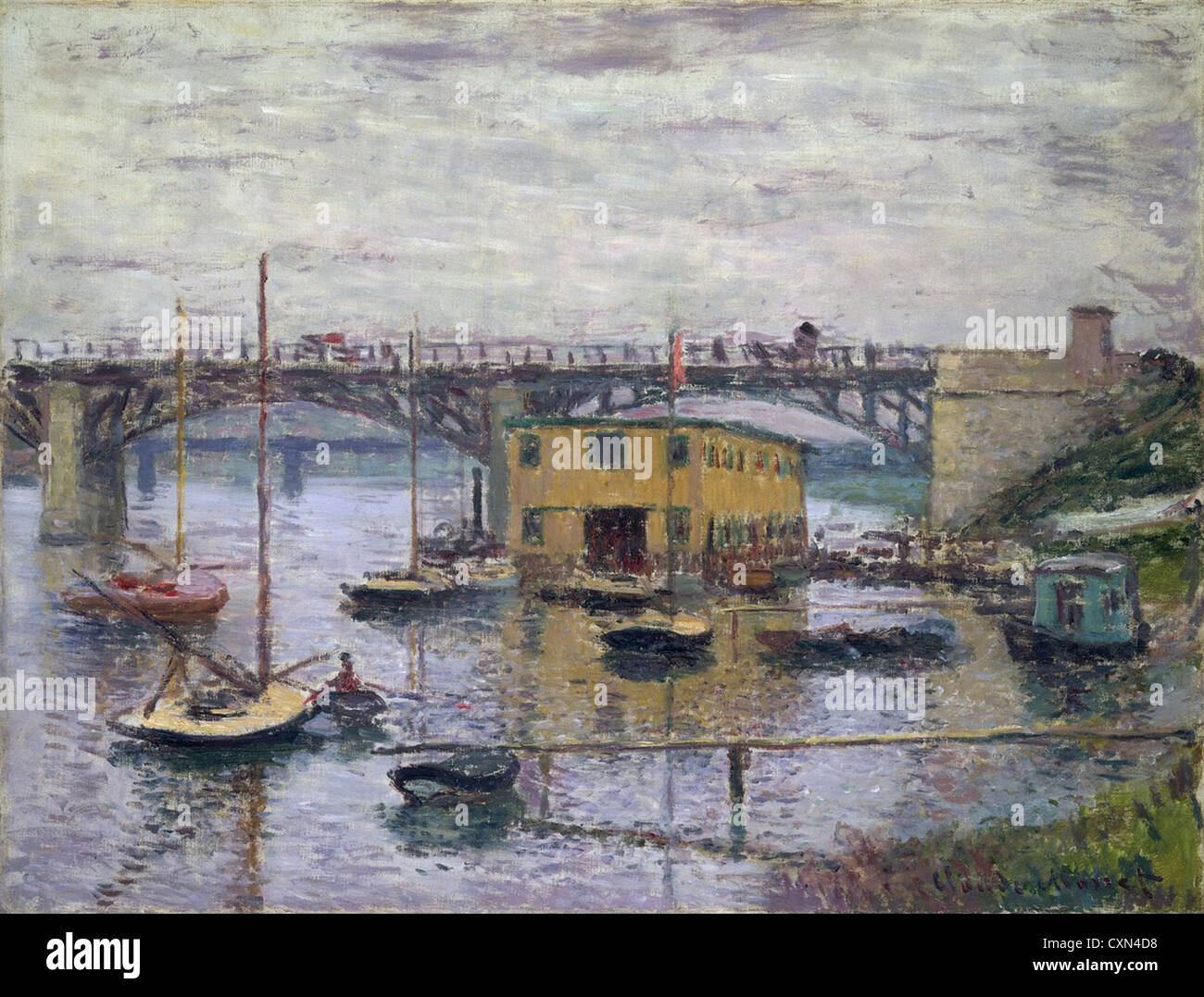Claude Monet, Brücke in Argenteuil auf einem grauen Tag, Französisch, 1840-1926, c. 1876, Öl auf Leinwand Stockfoto