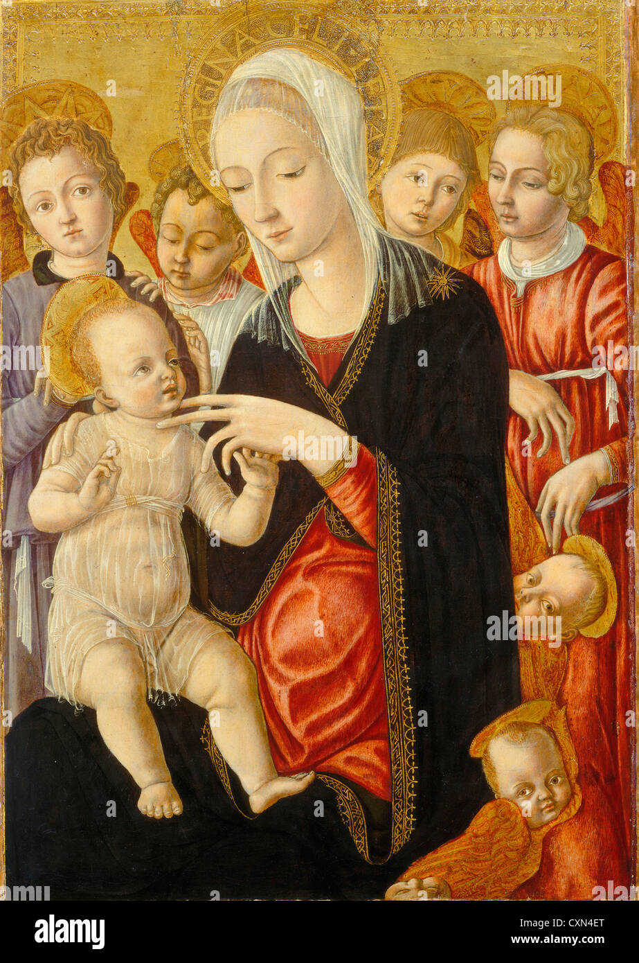 Matteo di Giovanni, Madonna und Kind mit Engeln und Cherubim, Italienisch, c. 1430-1497, c. 1460/1465, Tempera (?) auf panel Stockfoto