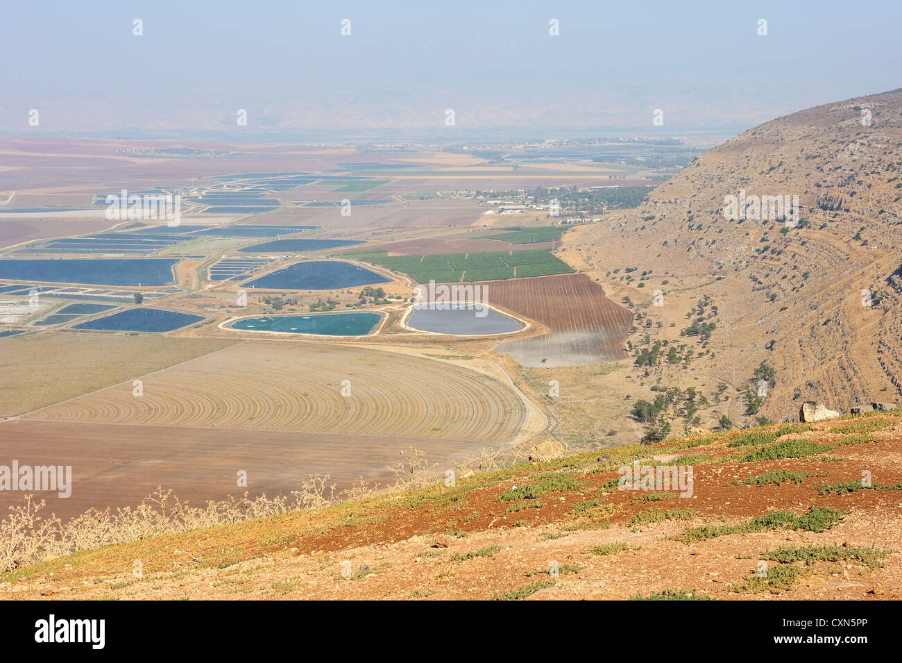 Bebaute Felder und Berge im Norden Israels in Galiläa Stockfoto