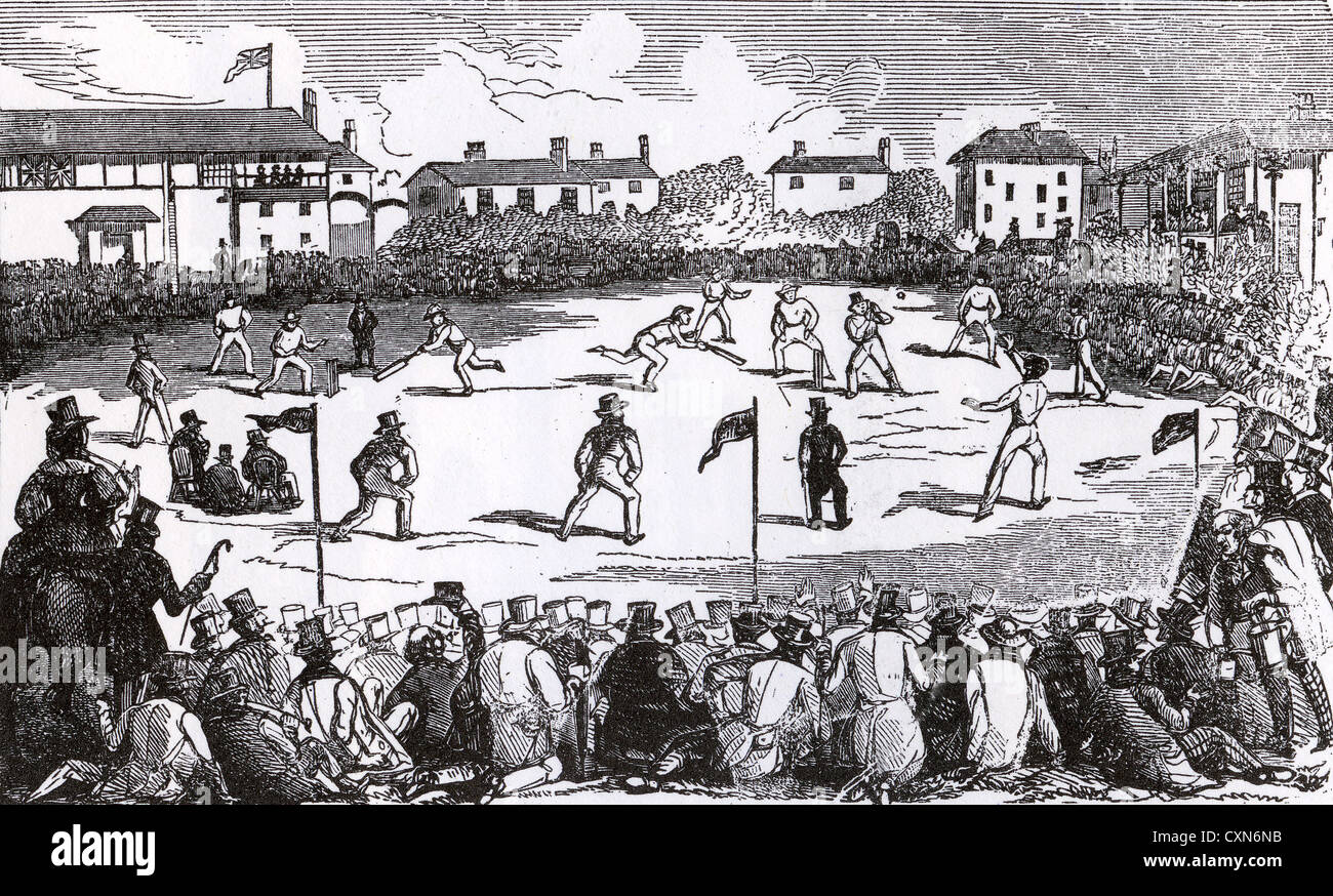 AUF LORDS CRICKET. Spiel am 18. Juli 1842 "wobei die Relative von schnellen und langsamen Systemen Bowling verdient wurden versucht..." Stockfoto