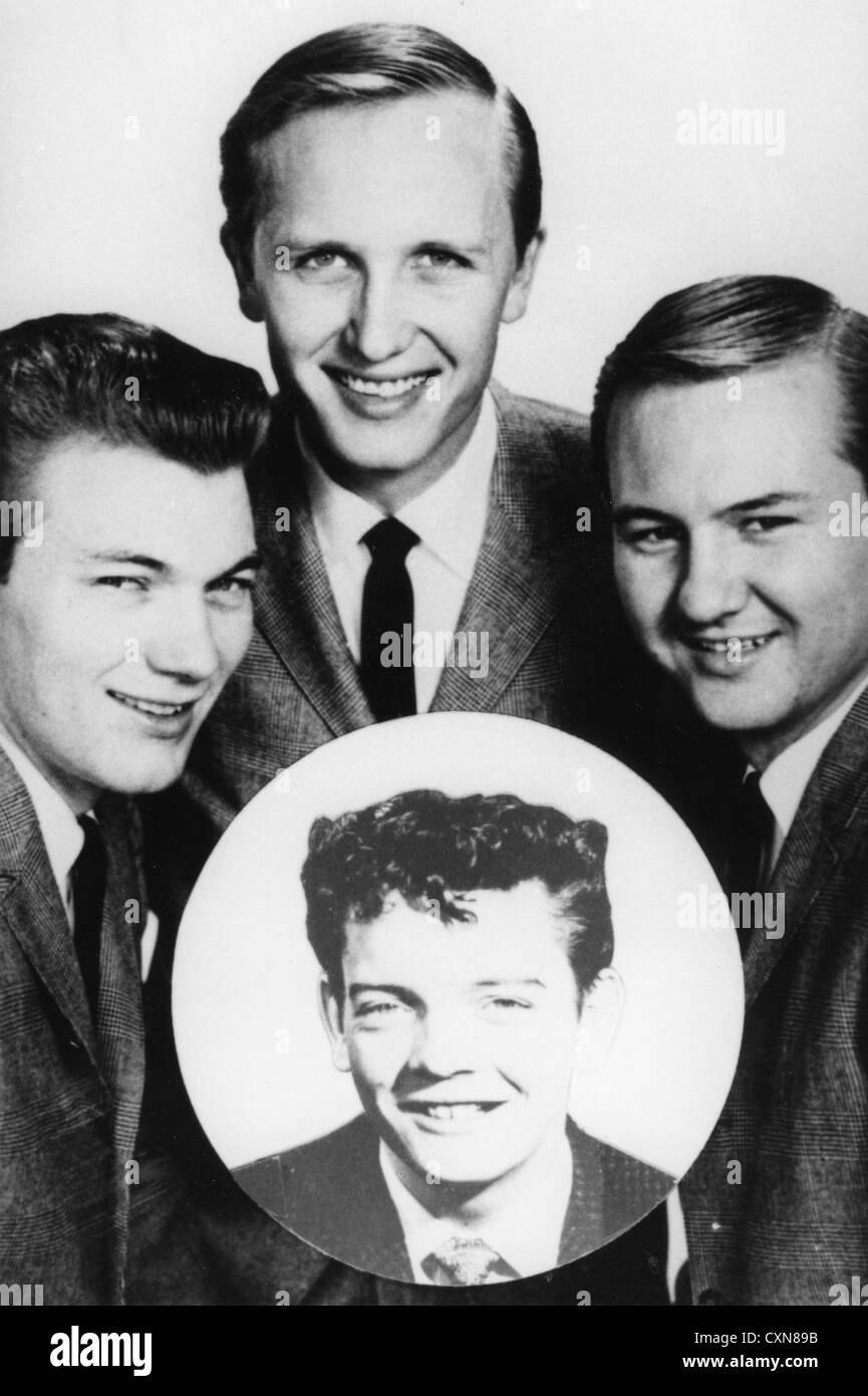DIE Grillen uns Gruppe über 1959. Im Uhrzeigersinn von oben: Jerrry Naylor, Sonny Curtis, Earl Sinks (kleines Foto), Jerry Allison Stockfoto
