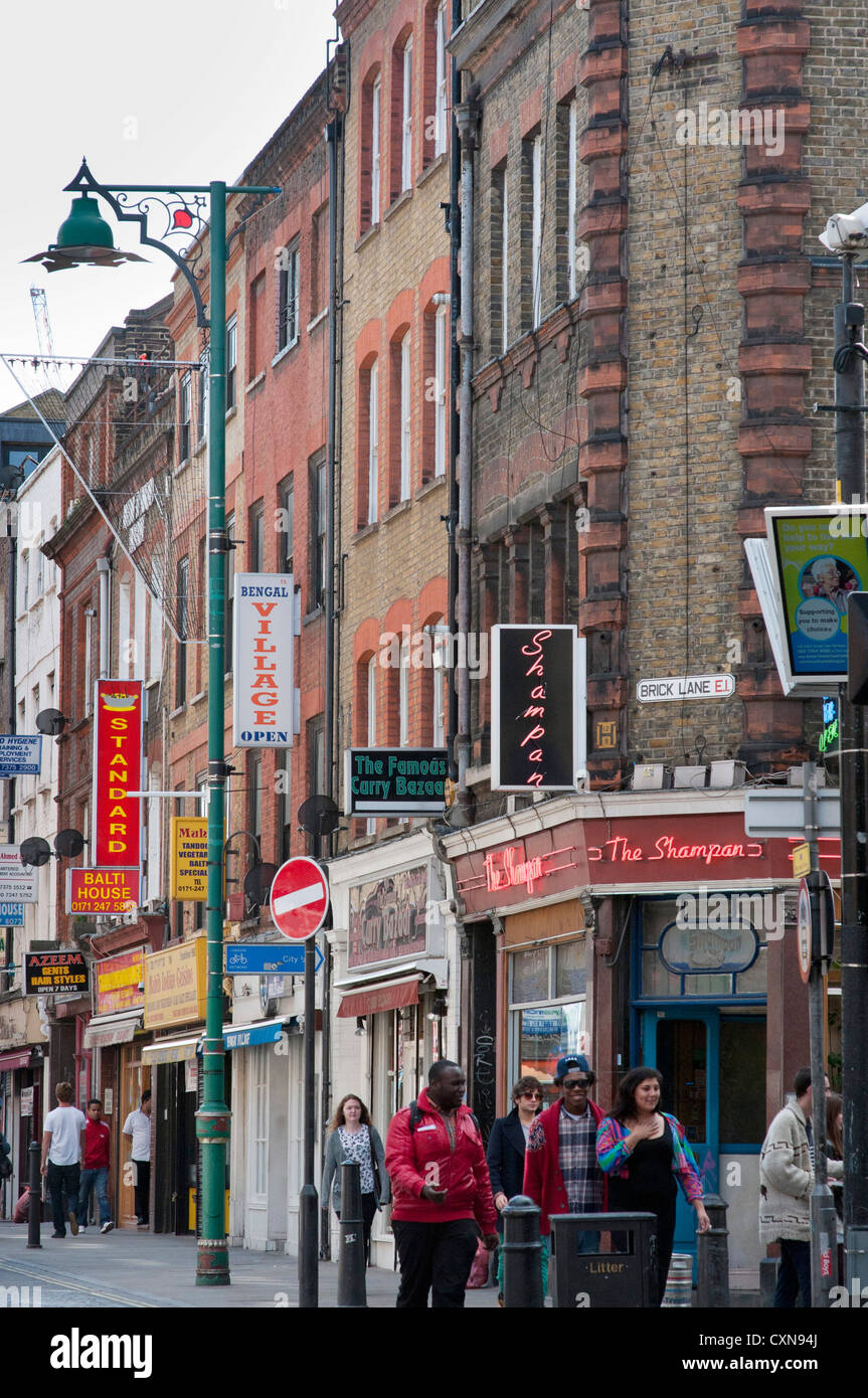Brick Lane und Bangladesch, die indischen Restaurants und Curry Häuser, London, UK Stockfoto