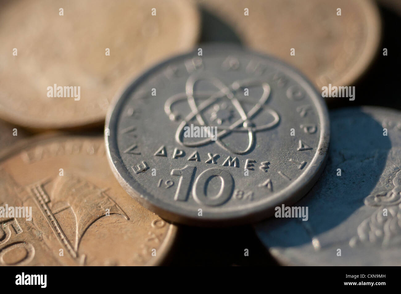 Griechische Drachme Münzen, Griechenland Stockfoto