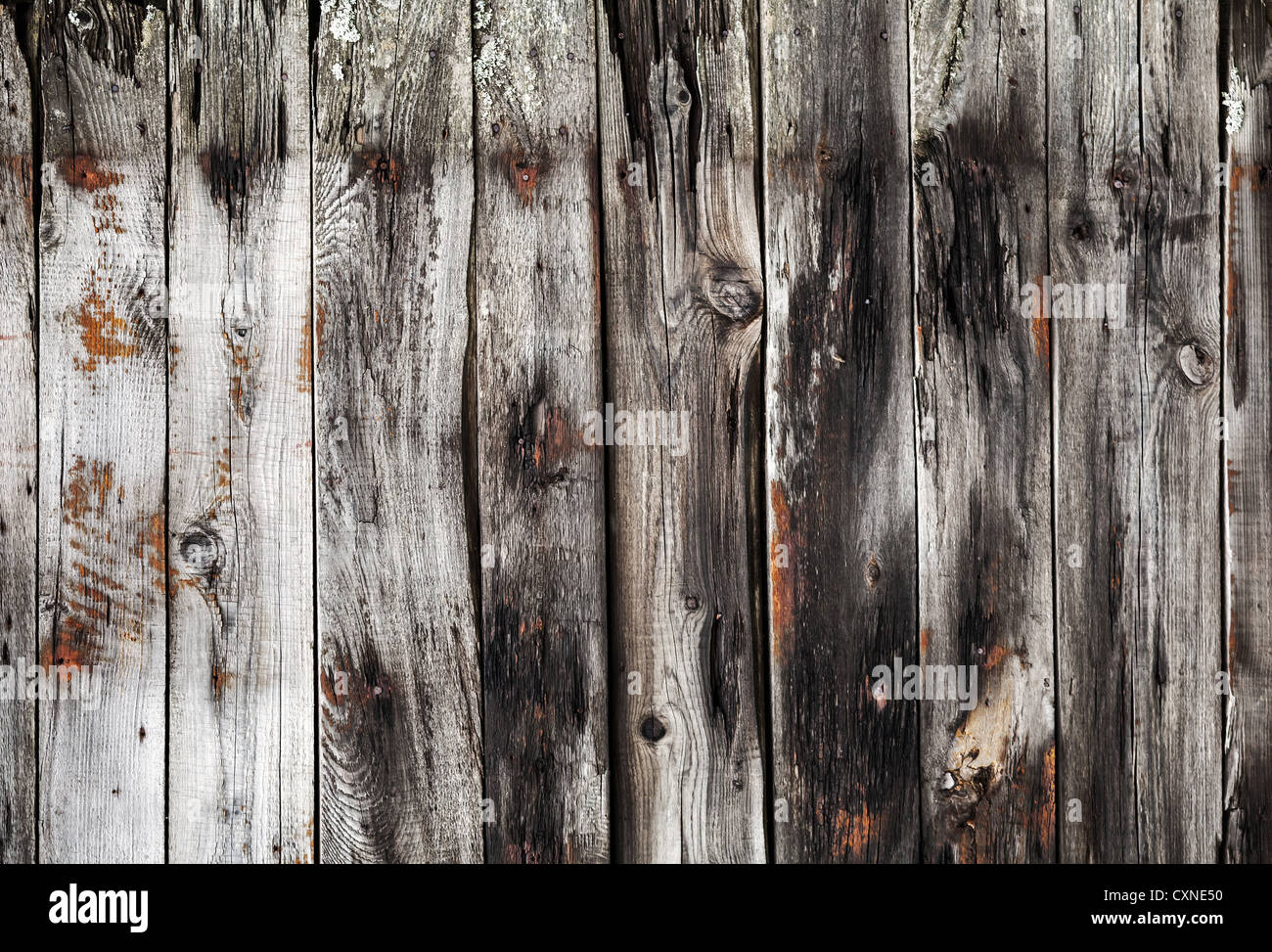 Detaillierte Hintergrundtextur von alten dunkelgrau verwitterte Holz Bretter Oberfläche Stockfoto