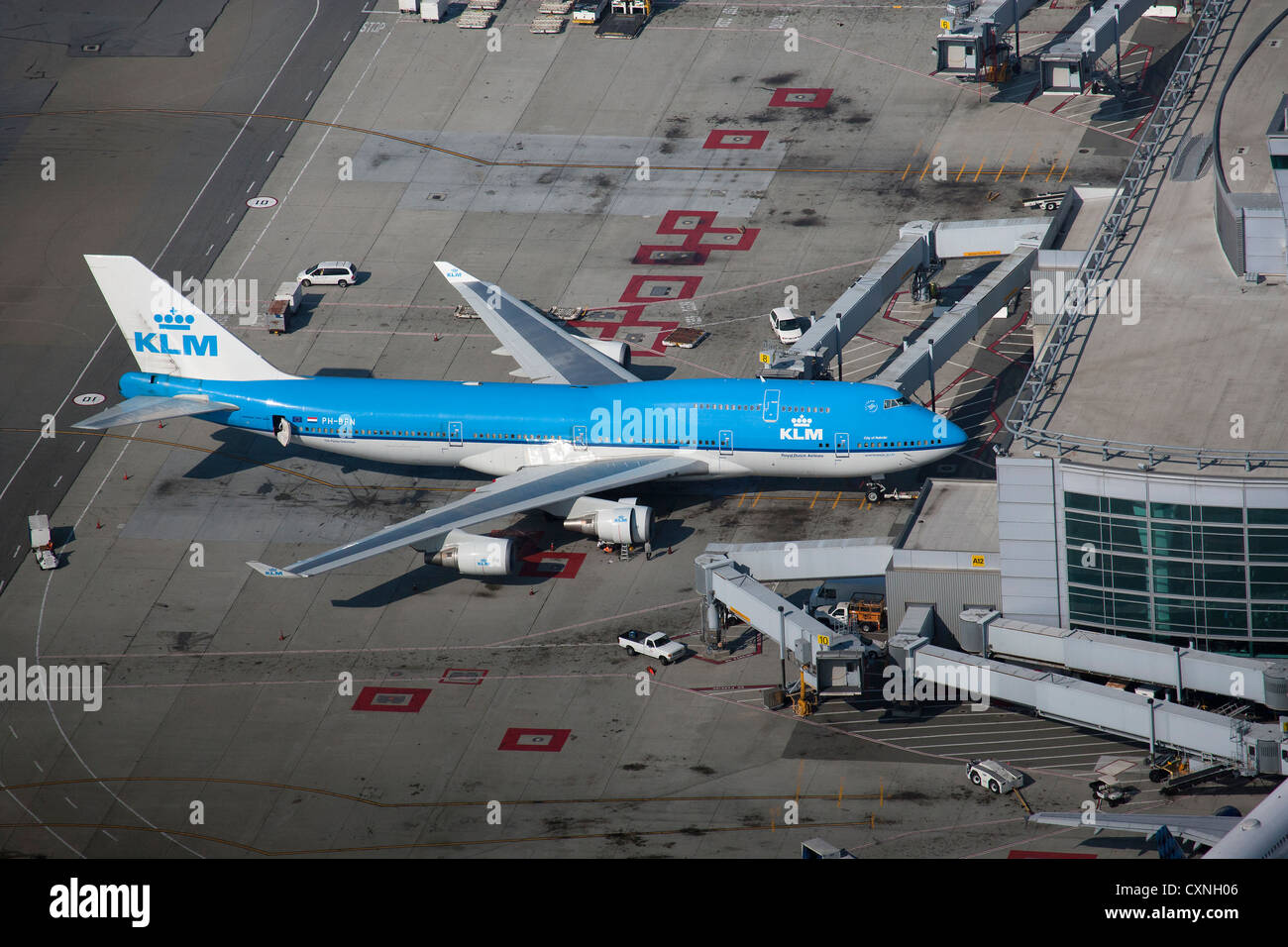 Luftaufnahme KLM 747 San Francisco International Flughafen SFO Stockfoto