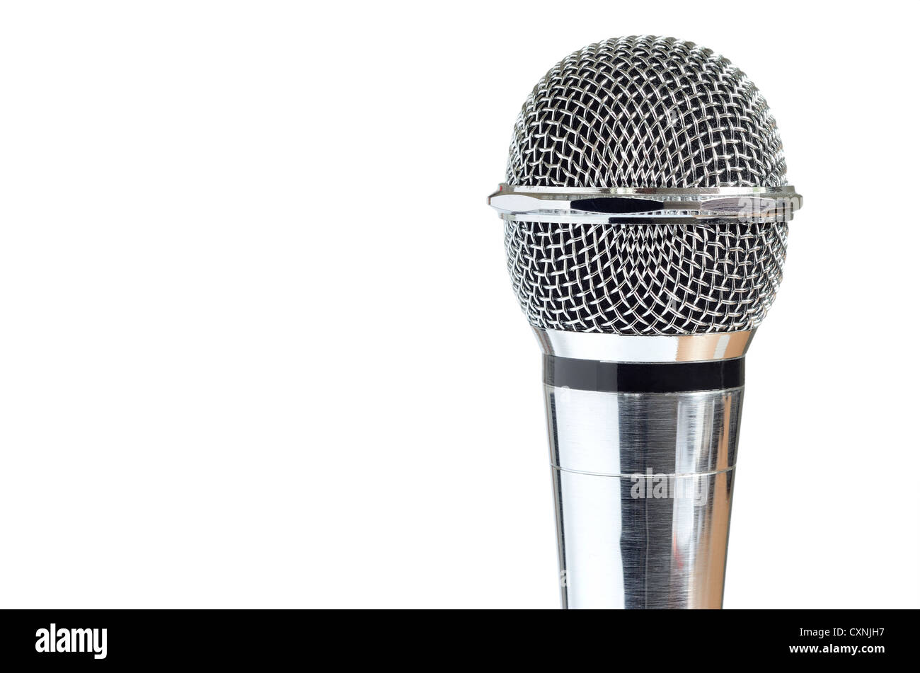 Nahaufnahme von Vintage Mikrofon isoliert auf weißem Hintergrund Stockfoto
