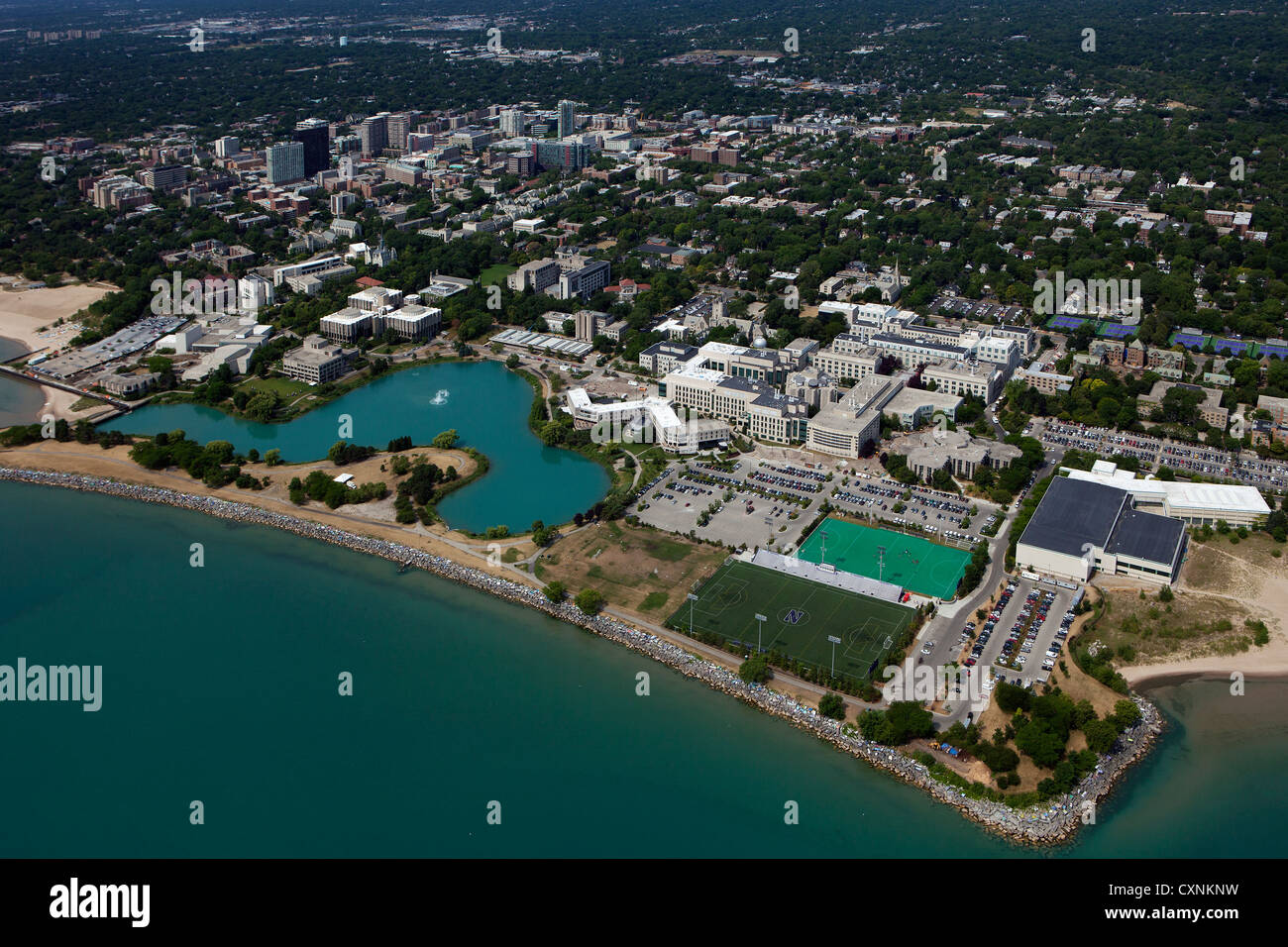 Luftaufnahme Northwestern University, Evanston, Illinois Stockfoto