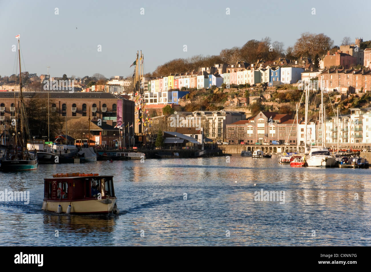 Santa kommt auf Boot, schwimmenden Hafen, Bristol, Somerset, England Stockfoto